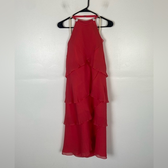 Daymore Couture Silk Layered Midi Dress Sz 10 Pink Halter Neck Rhinestone Fairy - Picture 5 of 9